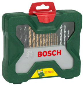 BOSCH סט 30 חלקים בוש כולל ביטים ומוביל מקדחים לעץ, למתכת ווידיה