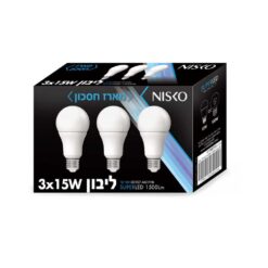 שלישיית נורות ליבון לד E27 15W אור קר