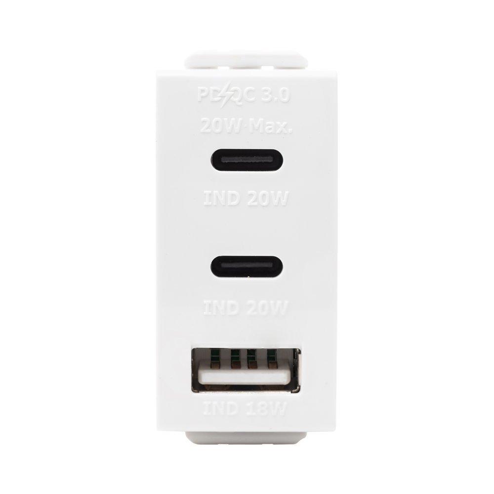 מטען USB אוניברסלי סופר מהיר 3 יציאות USB 2C + A PD 20W לבן