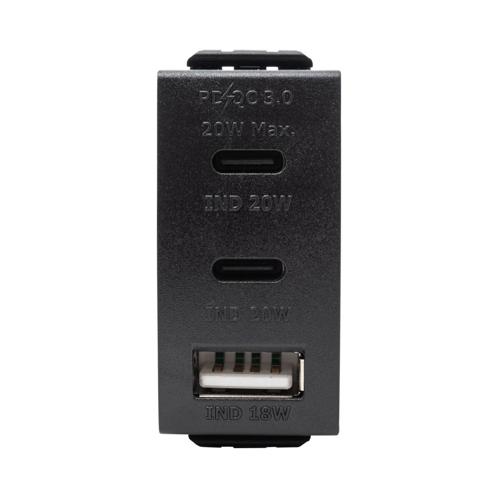 מטען USB אוניברסלי סופר מהיר 3 יציאות USB 2C + A PD 20W שחור