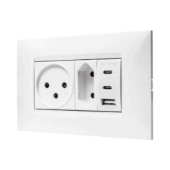 מארז טריפל USB, שקע כח, שקע דו פיני ומסגרת BE לבנה 4 מודול ניסקו סוויץ’ | NISKO