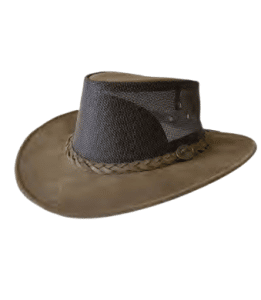 כובע מעור זמש בשילוב רשת Barmah 1032 TAN