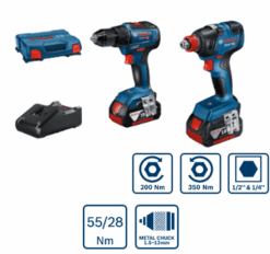 סט BOSCH ברשלס מברגה/מפתח רטיטה GDX 18V-200 + מק/מברגה רוטטת GSB 18V-55