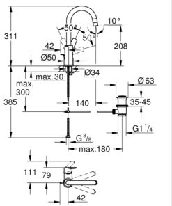 גרואה ברז פרח START FLOW פיה קצרה GROHE QUICK FIX
