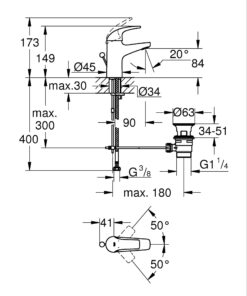 גרואה ברז פרח START CURVE פיה קצרה GROHE QUICK FIX