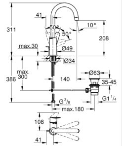 גרואה ברז פרח START EDGE פיה ארוכה GROHE QUICK FIX