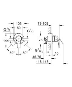 גרואה אינטרפוץ 3 דרך עגול כרום ניקל GROHE BAUCURVE