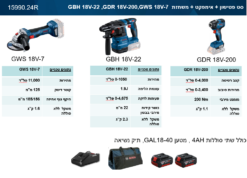 סט פטישון + אימפקט + משחזת בראשלס בוש BOSCH 18V